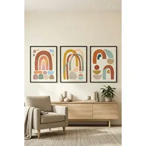 Tontilika Modern Soyut Pastel Yaylar 3’lü Ahşap Çerçeveli Tablo Seti 21x30 cm