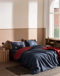 Ruben King Size %100 Pamuk Ranforce Baskılı Çarşaflı Nevresim Takımı - Lacivert 1