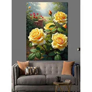 Tablomega Çiçek Bahçesindeki Sarı Güller Dekoratif Kanvas - Mdf Ahşap Tablo 35x50 cm