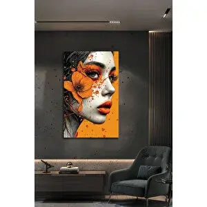 Mgi Design Modern Turuncu Çiçekli Lüks Kadın Portresi Dekoratif Cam Tablo | Çiçek Temalı Dekoratif Duvar Tablosu, Salon Ve Yatak Odası Dekoru, 30x45 cm