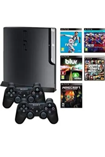 Ps3 slim 500 gb oyun konsolu + 2 kol + 30 ana oyun + 100 arcade oyun playstation 3