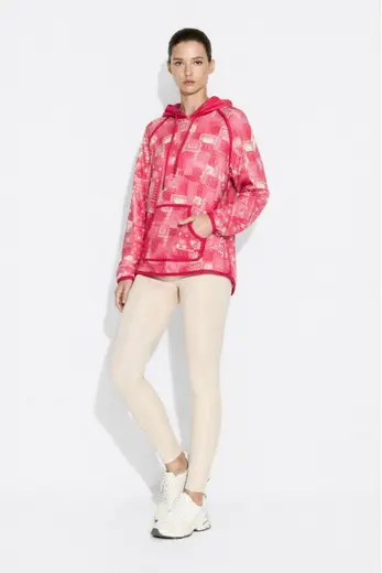 Mizalle Fuşya Etnik Desenli Kanguru Cepli Sweatshirt