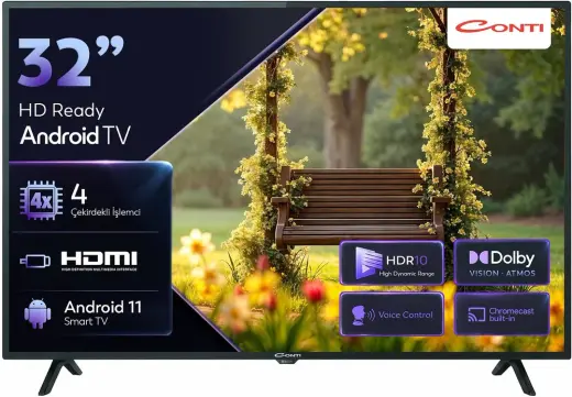 Conti 32” HD Ready Android TV (CT32AN300H), HDR, Dolby Vision & Atmos, Chromecast Built-in, Wi-Fi, Bluetooth 5.1, Dahili Uydu Alıcı, 2x HDMI, 2x USB, Voice Control