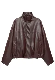 Balon kesim suni deri bomber ceket Çikolata kahvesi 1