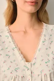 Ekru Desenli Hera Hamile Lohusa Uzun Gecelik 4