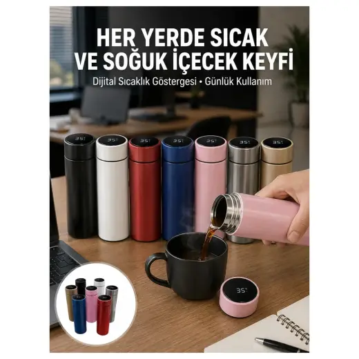 Renas Store Uzun Süre Isı Koruma Sağlayan Dijital Göstergeli Termos Yeni Nesil