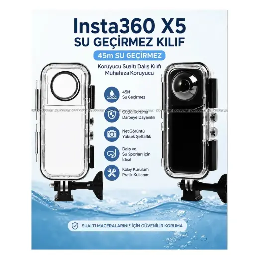 Outfire INSTA360 X5 Aksiyon Kamerası Için 45M Su Geçirmez Kılıf, Koruyucu Sualtı Dalış Kılıfı Muhafaza Koruyucu °