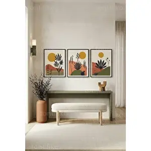 Tontilika Modern Botanik Manzaralar 3’lü Ahşap Çerçeveli Tablo Seti 21x30 cm