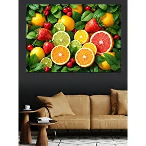 Tablomega Renkli Tropikal Meyve Kolajı Dekoratif Kanvas - Mdf Ahşap Tablo 35x50 cm