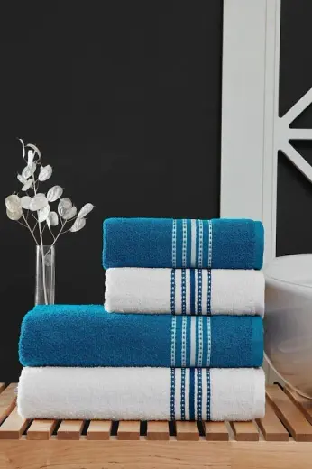 4 Lü Banyo Havlusu Seti Elvin Turkuaz - 70x140 Turkuaz