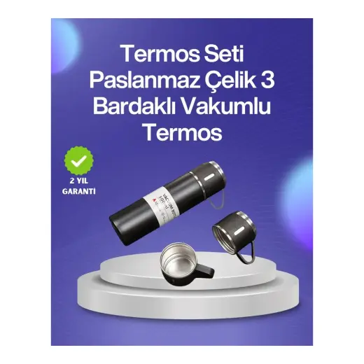 Renas Store Isıyı Uzun Süre Koruyan 500 ml Termos Seti | Çelik Gövde, 2 Bardaklı, Hediye Kutulu
