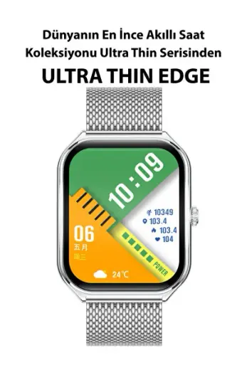 Ultra Thin Edge Akıllı Saat Çelik Kasa Metal Kordon Gümüş