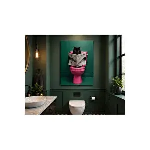 Mgi Design Komik Kedi Kanvas Tablo – Gazete Okuyan Siyah Kedi Modern Tuvalet Duvar Dekoru | Wc, Banyo, Kafe Ve Ofis Dekorasyonu | Modern Duvar Dekoru | Salon, Yatak Odası Ve Ofis İçin | Sanatsal Ev Dekorasyonu 50x70 cm