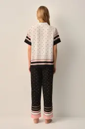 Siyah Desenli Monogram Gömlek Yaka Pijama Takımı 5