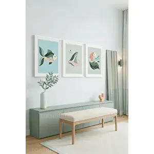 Tontilika Pastel Soyut Deniz Temalı 3’lü Ahşap Çerçeveli Tablo Seti 30x42 cm