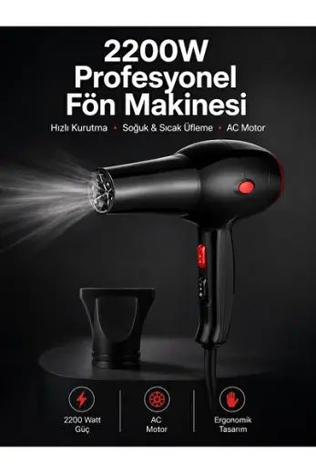 Tüm Saç Tiplerine Uygun İki Kademeli Hız Ayarlı Fön Makinesi