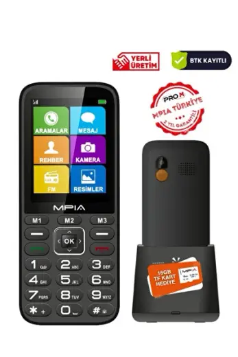 Yerli Üretim Kameralı Türkiyede İlk Sesli Menü ve Aramalı Büyük Ekran Tuşlu Cep Telefonu 16 GB Hediye