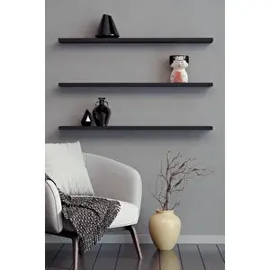 Yankı - BYEG 80 Cm 3lü Mat Siyah Mdf Uçan Duvar Rafı Gizli Bağlantı Kitaplık