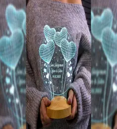 Doğum Günü Hediyesi, Sevgiliye, Arkadaşa İsimli Doğum Günü Hediyesi, Kişiye Özel Balon Kalpler Kişiye Özel 3D Led Lamba 3