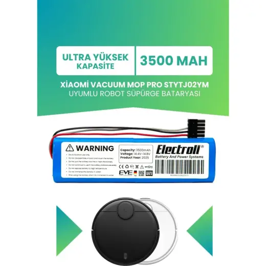 Electroll Xiaomi Vacuum Mop Pro STYTJ02YM Batarya (Ultra Yüksek Kapasite) 3500 MAH Pil Robot Süpürge Bataryası