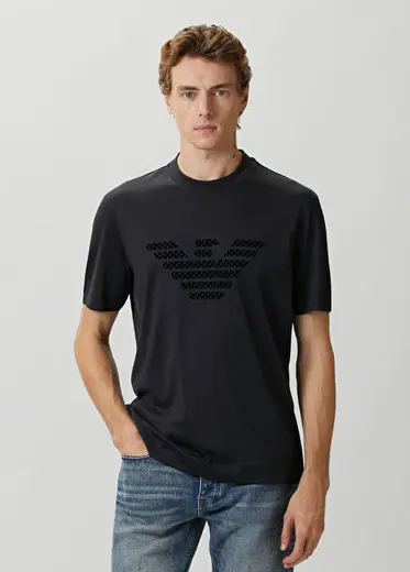Regular Fit Siyah Logo Baskılı T-shirt