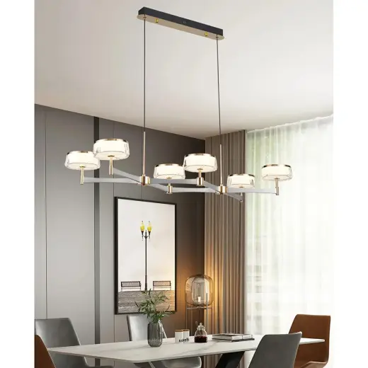 Apliqa Grayson Krom 6'lı 72 Watt Sıralı 3 Renkli Led Salon Avize