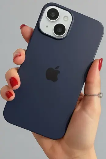 Iphone 13-14 Uyumlu Kılıf Logolu Lansman Soft Yumuşak Içi Kadife Silikon Kapak Lacivert