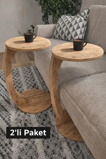 Intergo Cleo Tekerlekli Dekoratif C Sehpa 2'Li Atlantik Çam
