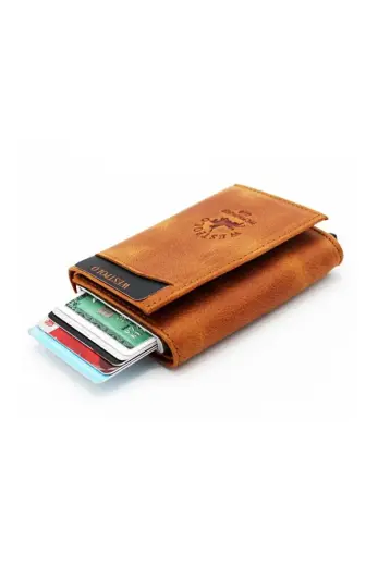 West Polo Crazy Deri Mekanizmalı Para Gözlü Taba Erkek Cüzdan Kartlık W22045551
