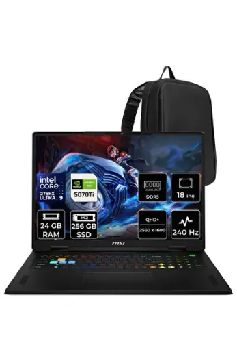 Raider 18 HX Intel Core Ultra 9 275HX RTX 5070 Ti 12GB 140W 24GB RAM 256GB SSD 18" WQXGA (2560x1600) 240Hz FreeDOS A2WH-1094XTRP313 Gaming Laptop + PER4 Çanta