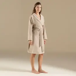 Solıd Bambu Unısex Bornoz Koyu Bej 5