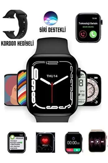 7.nesil Akıllı Saat Smart Watch 7 Plus Profesyonel Kablosuz Şarj Siri Destekli Çift Tuş Aktif Arama