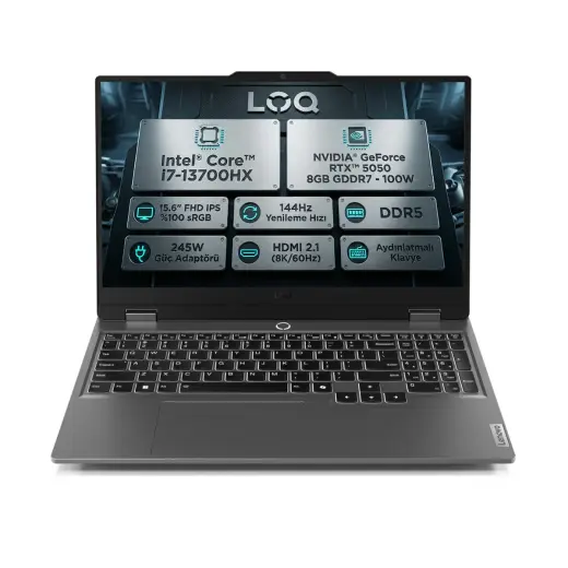 Lenovo LOQ Intel Core i7-13700HX 16 GB 512 GB SSD 8 GB RTX5050 144Hz 15.6" FHD Freedos Gaming Laptop 83JE00WGTR