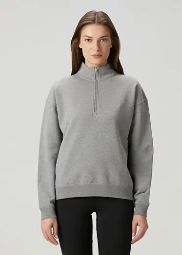 Gri Fermuarlı Sweatshirt