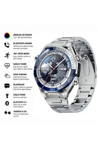 Watch Ultimate 2 Amoled Ekran 1.53 inç Ekran 3 Kordonlu Kalp Nabız Ölçümü Sesli Konuşma-Görüşme Akıllı Saat