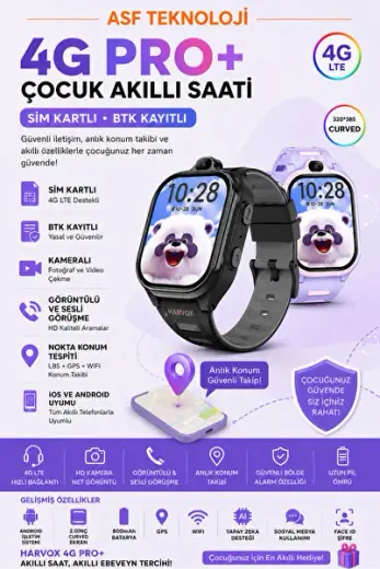 4G Pro+ Çocuk Akıllı Sasti Sim Kartlı Resmi Kayıtlı Kameralı Nokta Konum Tespiti