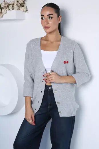 Yaka Nakışlı Triko Hırka