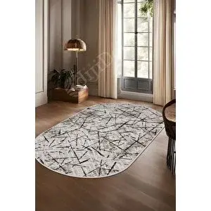 Halı Vizon Cool Karo Yıkanabilir Oval Kesme Ince Yolluk Kilim Salon Halısı Modelleri 80x400 cm