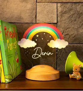 Gökkuşağı Çocuk Hediyesi, Rainbow Doğum Günü Hediyesi Led Gece Lambası, Çocuk Odası Aydınlatması, Kişiye Özel Lamba, Erkek Bebek, Kız Bebek