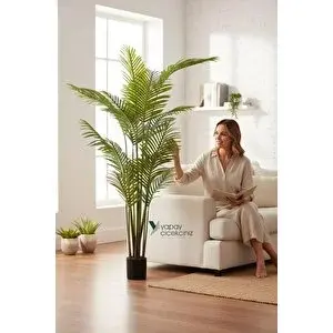 Yapay Çiçekçiniz 190 Cm Islak Dokulu 14 Dallı Lüks Yapay Areka Ağacı