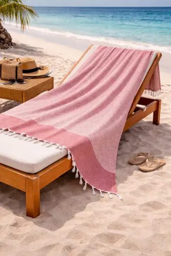 Lunga Vita Hürrem %100 Pamuk Peştemal 90x170 Büyük Ebatlı Plaj Havlusu Banyo Peştemali Kırmızı