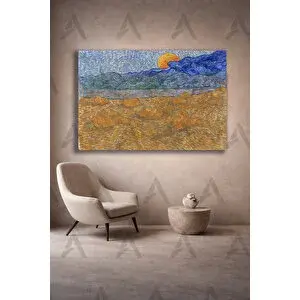 Mgi Design Van Gogh Buğday Demetleri Ve Yükselen Ay Manzara (1889) Kanvas Tablo Mgi | Modern Duvar Dekoru | Salon, Yatak Odası Ve Ofis İçin | Sanatsal Ev Dekorasyonu 70x100 cm