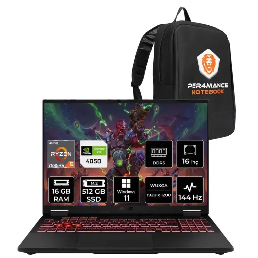Asus TUF Gaming A16 R5 7535HS 16GB 512GB SSD RTX4050/6GB 140W 144Hz 16'' WUXGA W11H Laptop FA607NU