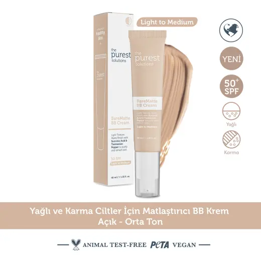 The Purest Solutions Yağlı ve Karma Ciltler İçin Matlaştırıcı BB Krem 50+SPF 40 ml (Açık-Orta Ton)