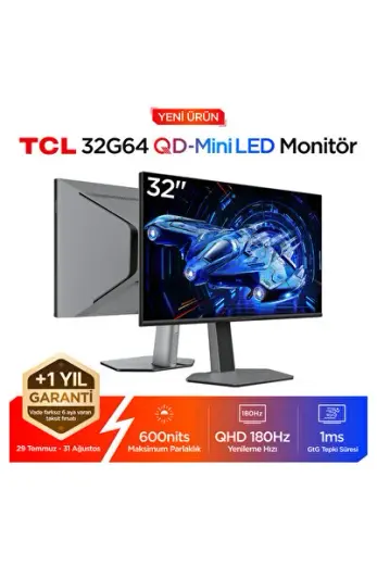 32G64 Gaming Monitörü 32" 1ms 180Hz QHD 2K QD-Mini LED Oyuncu Monitörü (Fast-HVA, FreeSync)