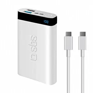 SBS İntelligent Fast Charge 10.000 mAh LED Göstergeli 2 M Type-C To Type-C Kablolu Beyaz Powerbank
