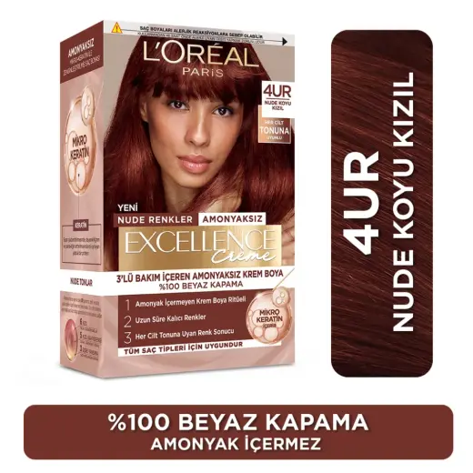 Loreal Paris Excellence Creme Nude Renkler Saç Boyası - 4UR Nude Koyu Kızıl