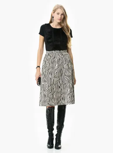 Zebra Desenli Deri Etek Standart Renk