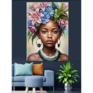 Tablomega Çiçek Taçlı Kız Çocuğu Dekoratif Kanvas - Mdf Ahşap Tablo 25x35 cm
