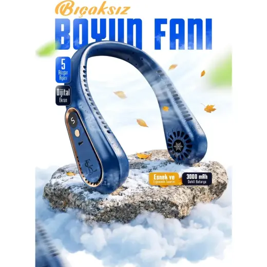 Ensiga Boyun Tipi Taşınabilir Fan Şarjlı Boyun Vantilatörü Sessiz Çalışan 360° Hava Akışlı Serinletici